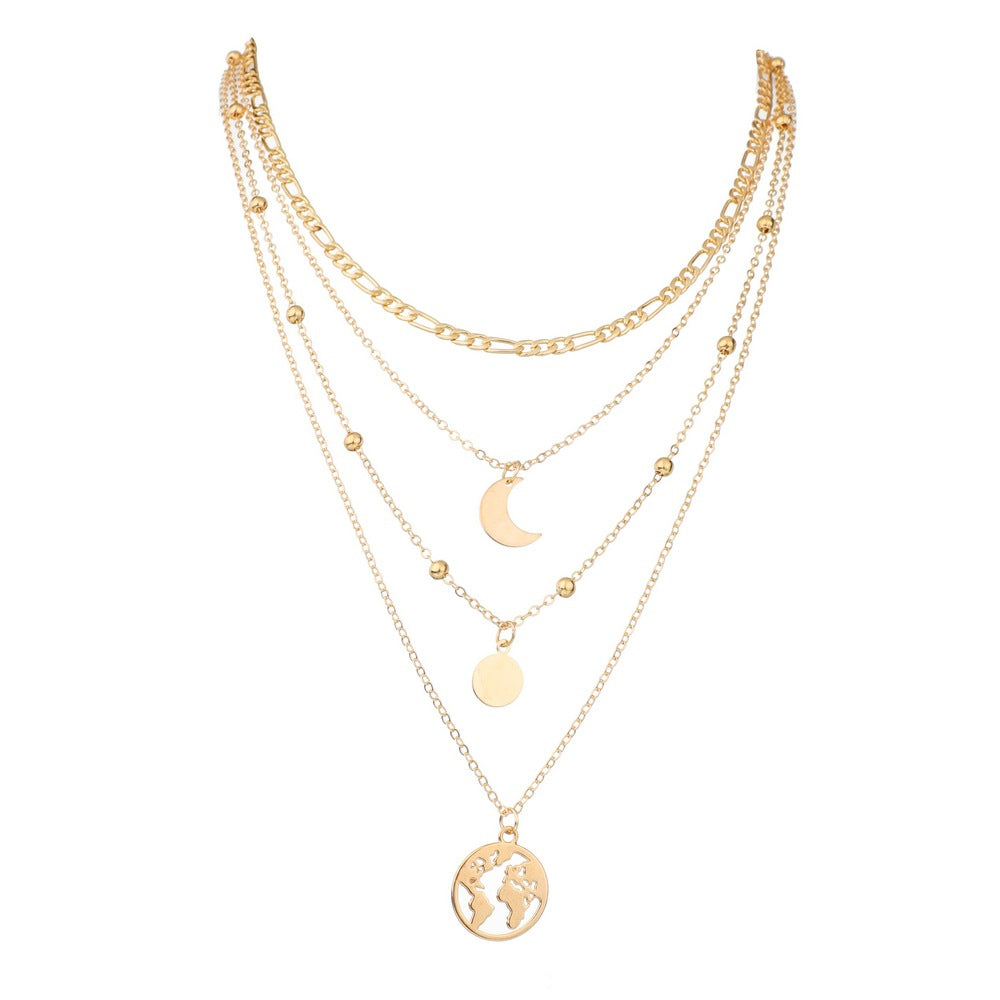 Colliers personnalisés à pendentif avec carte géométrique de lune ronde