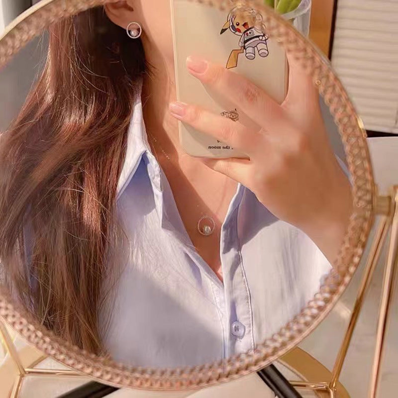 Damen Sterling Silber Kreis und Perle für Retro-Ohrringe