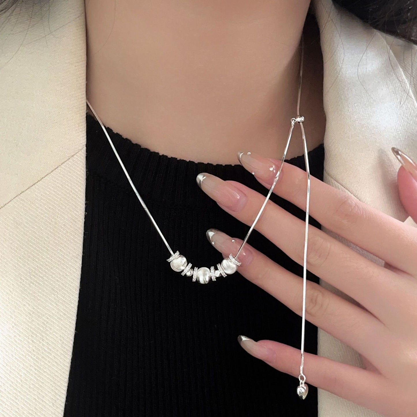 Colliers en argent sterling avec pampilles et diamants pour femmes, style coréen
