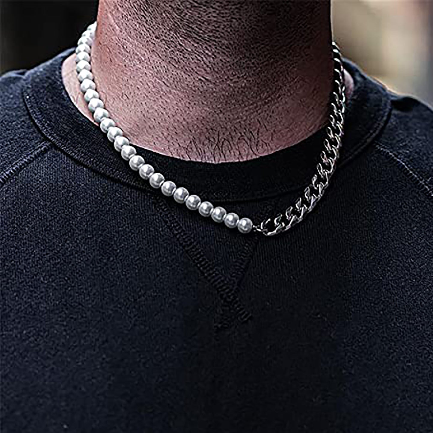 Men's Wide Inch Long Bright Bead Stitching Necklaces