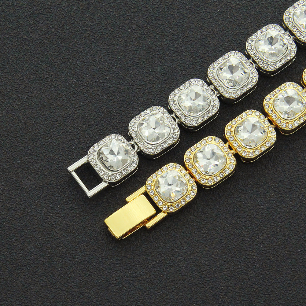 Kurze, quadratische, kubanische Gliederkettenhalsketten mit Diamanten für Herren