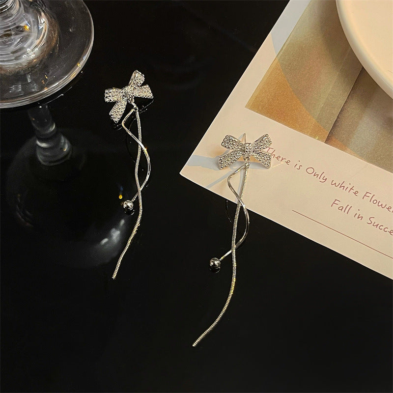 Women's Style Bow Tassel For Niche Design Long Earrings