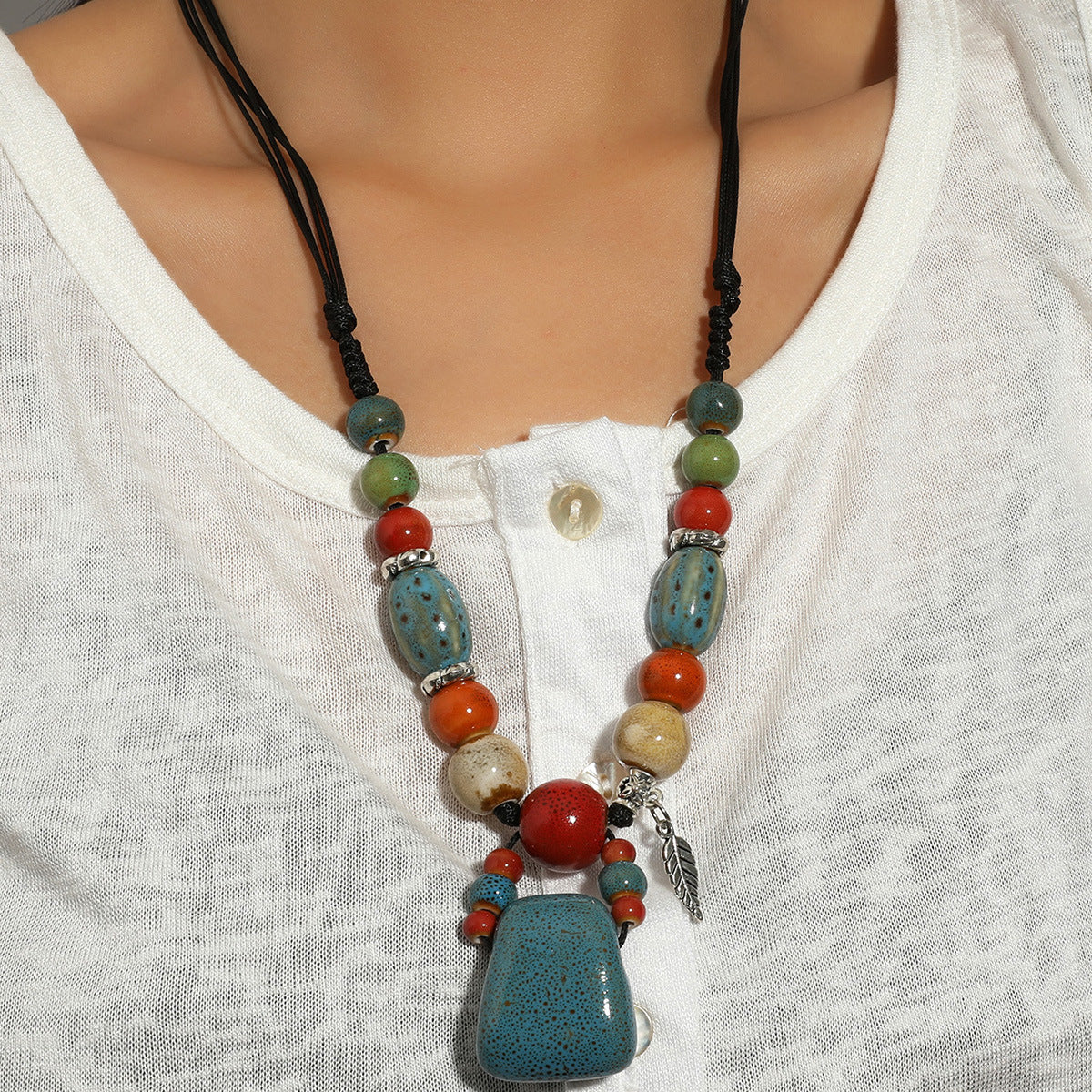 Fashion Beaded Ceramic Beads Bohemian Gravel Color Necklaces