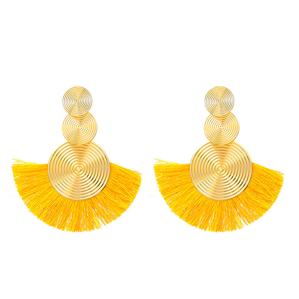 Women's Style Exaggerated Alloy Circle Tassel Temperament Earrings