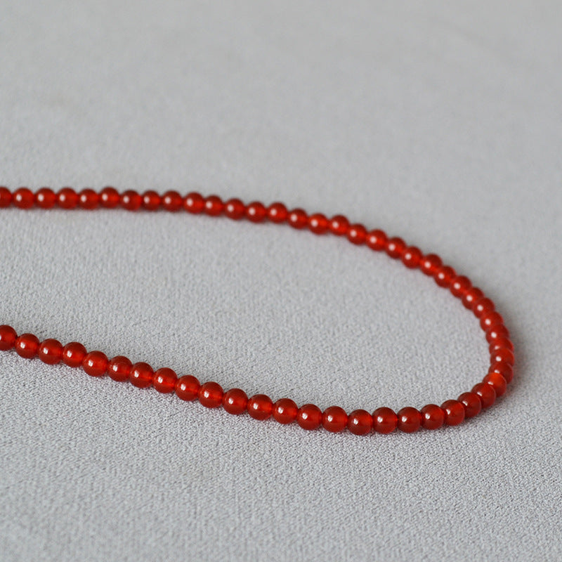 Women's Ice Transparent Red Agate Real Stone Beaded Simple Elegant Necklaces