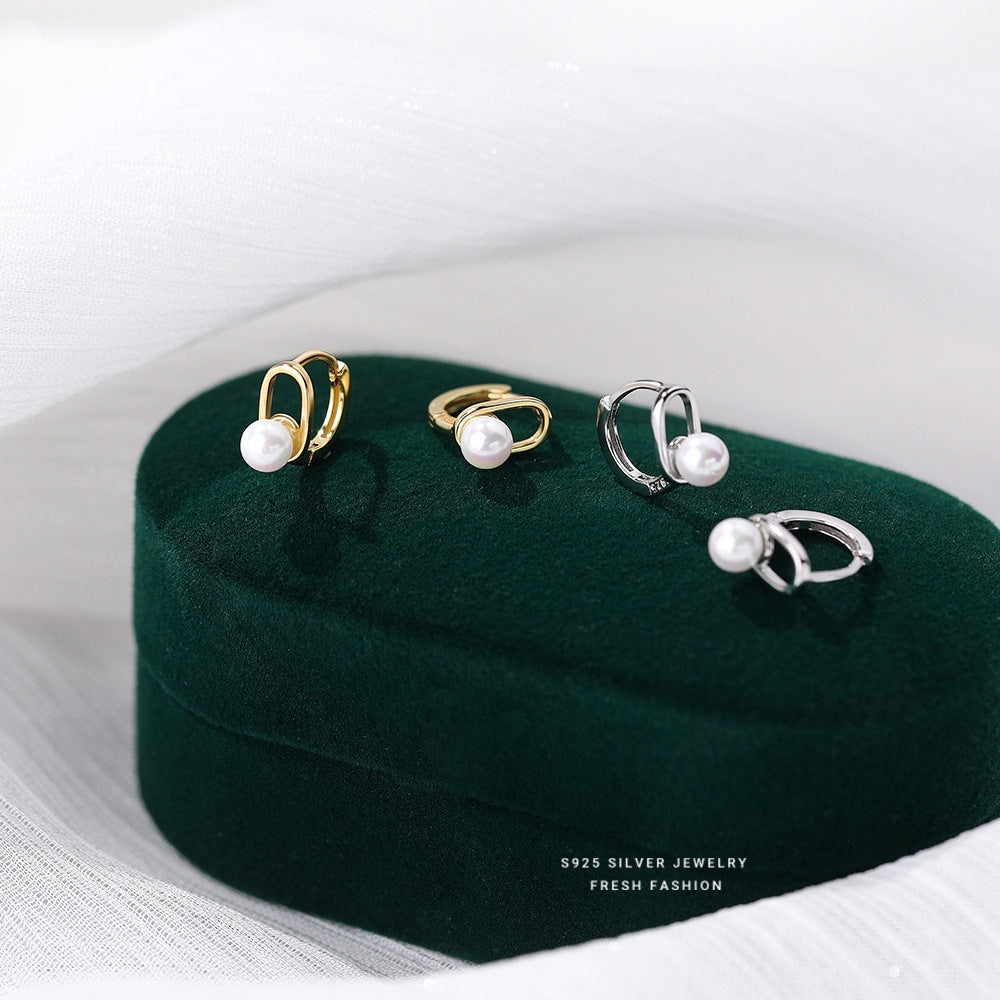 Women's Lux Simple Pearl Ear Clip Shell Earrings