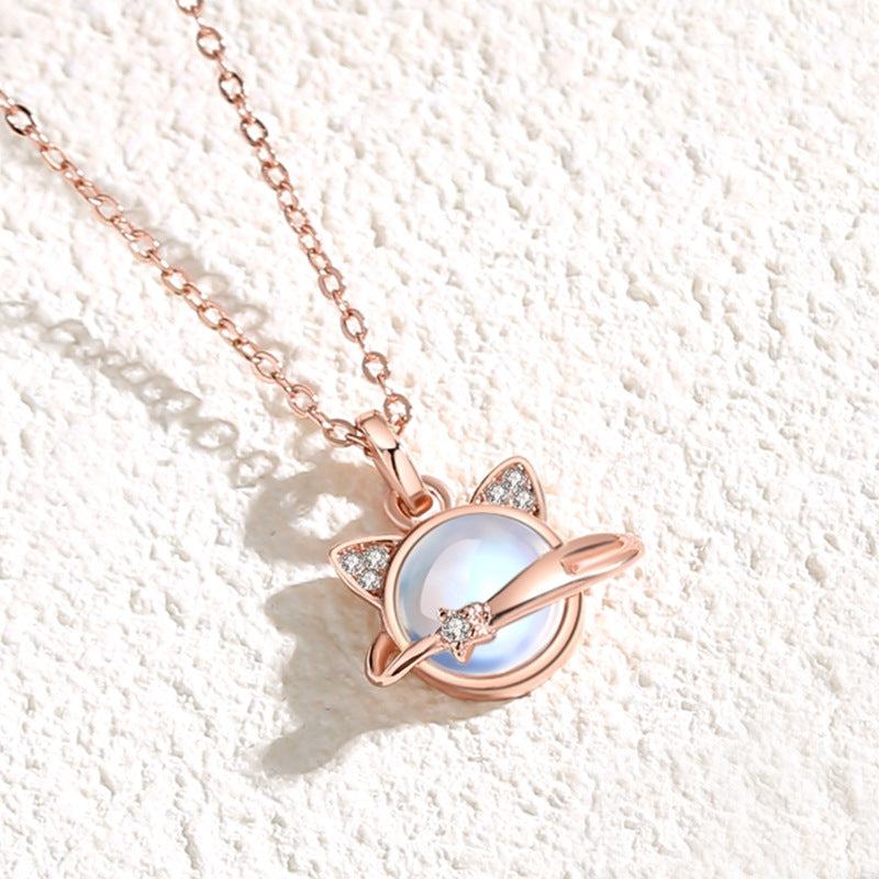 Planet Cat Female Summer Niche Moonstone Necklaces