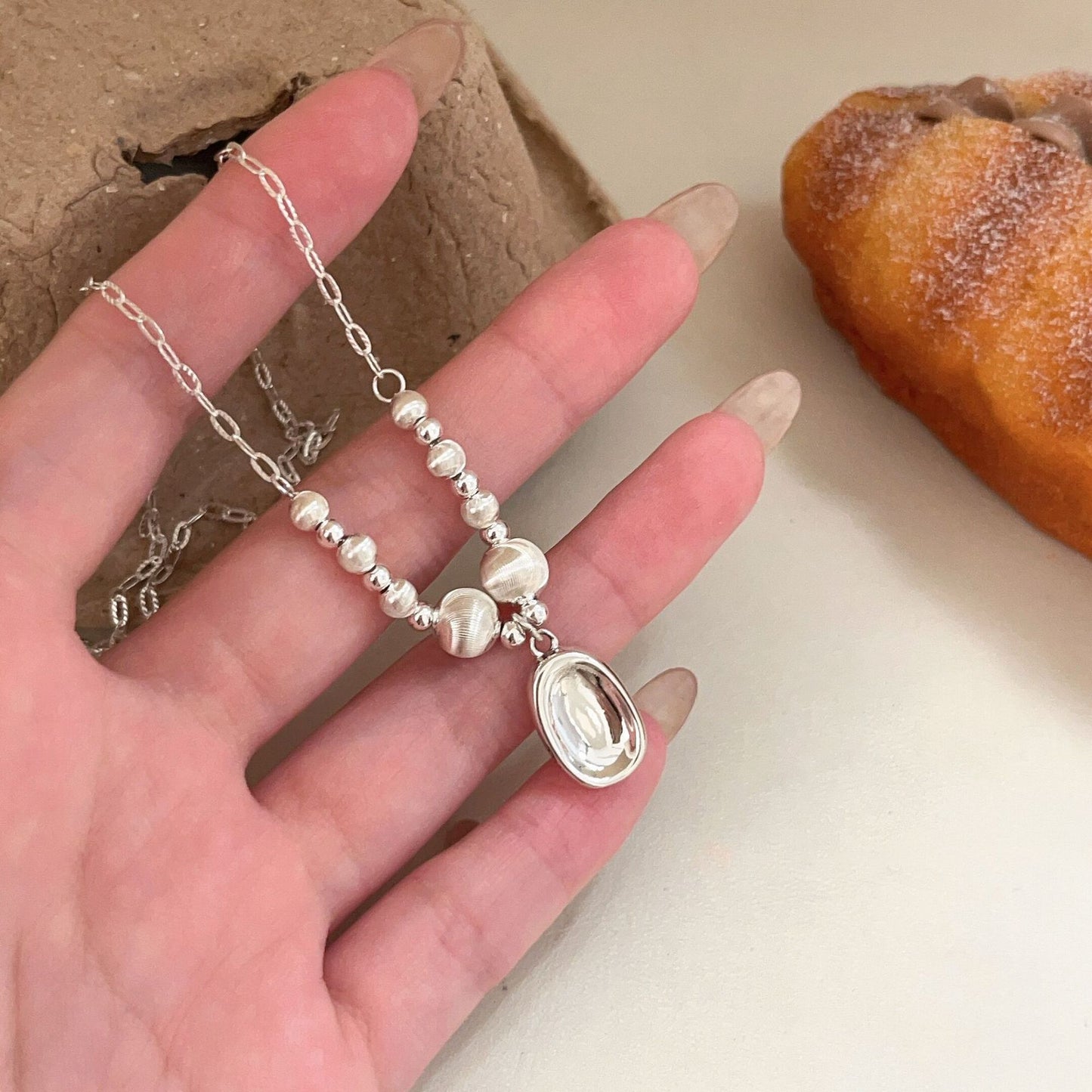 Colliers en agate noire uni simples de style coréen Sier Sterling