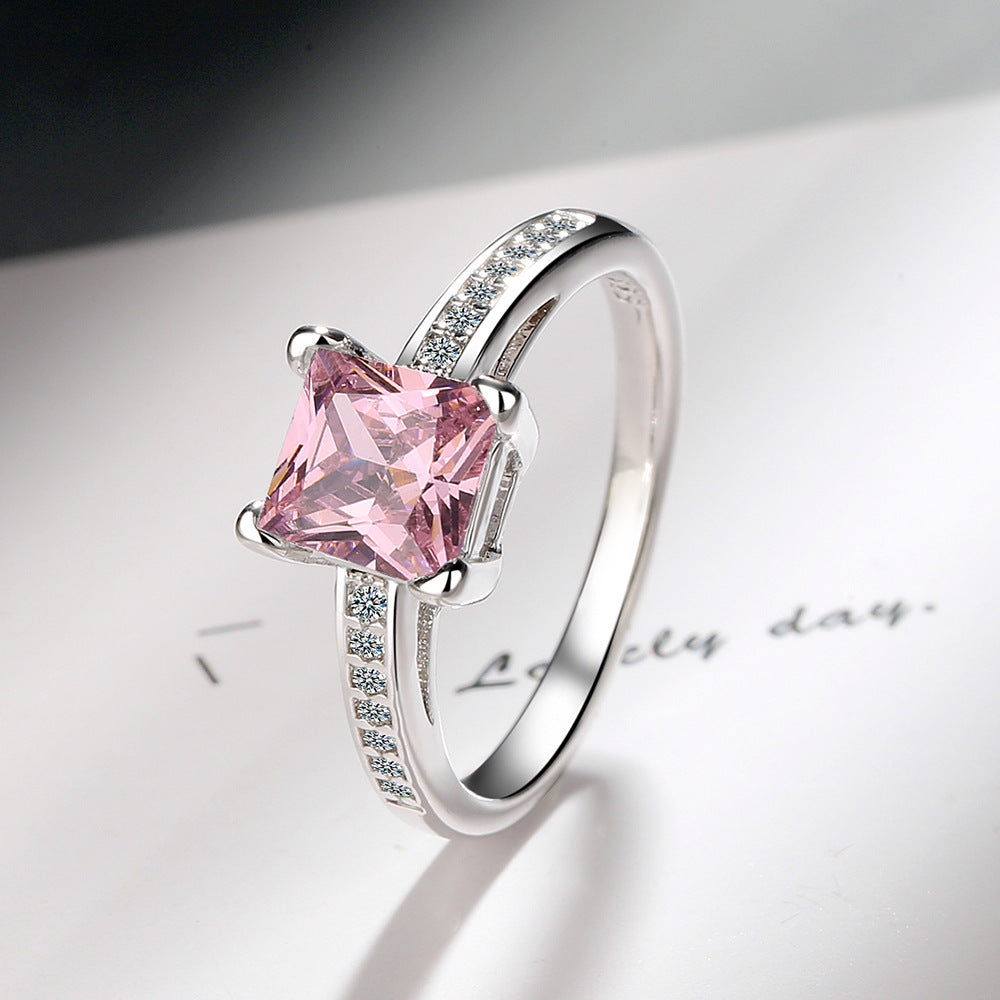 Comfortable Simple Square Rhinestone Zircon Princess Rings
