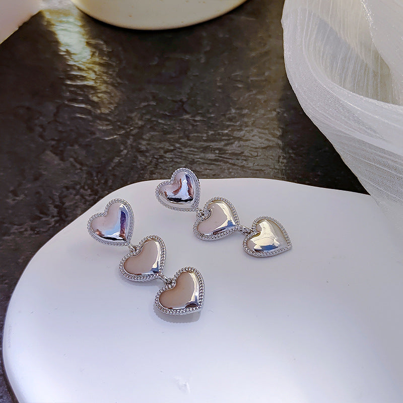 Heart-shaped Tassel Auricular Needle Light Luxury Temperament Earrings