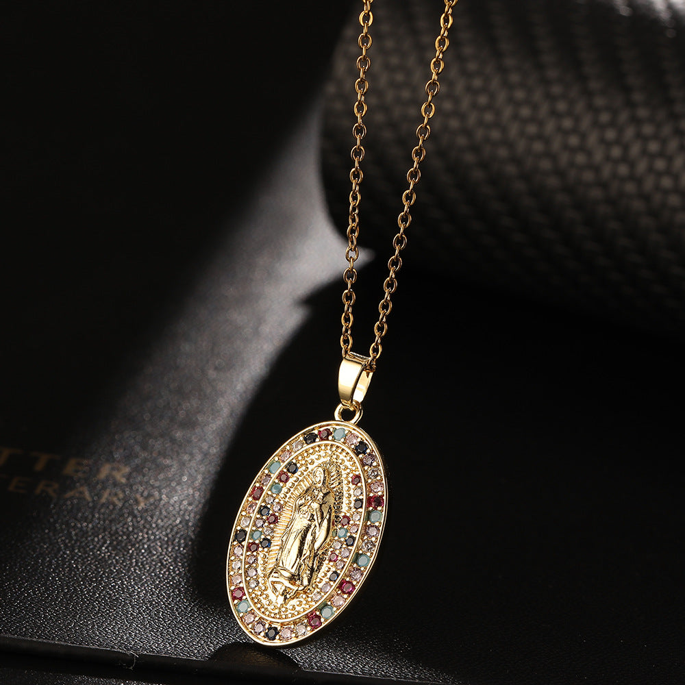 Women's Religious Copper Micro Inlay Colorful Zircon Pendant Necklaces