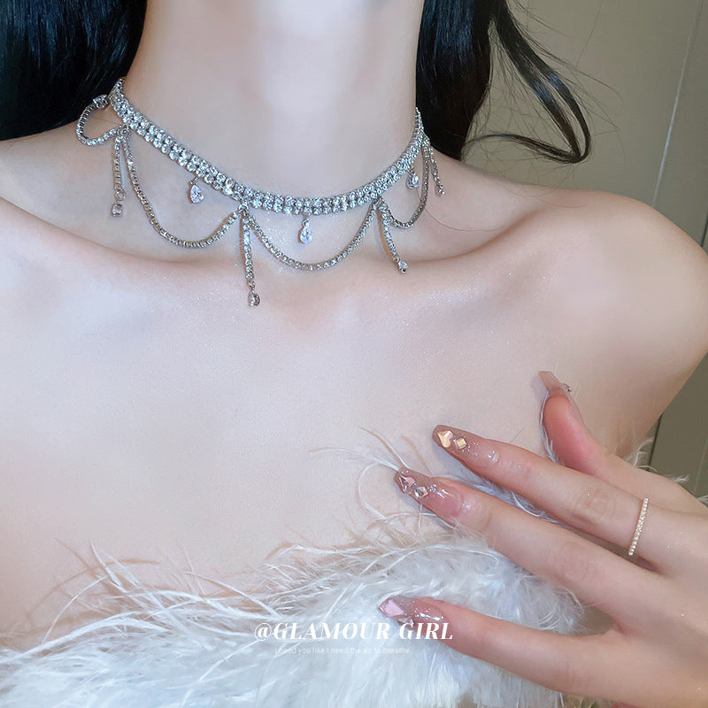 Refined Zircon Water Drop Diamond Tassel Fashion Necklaces