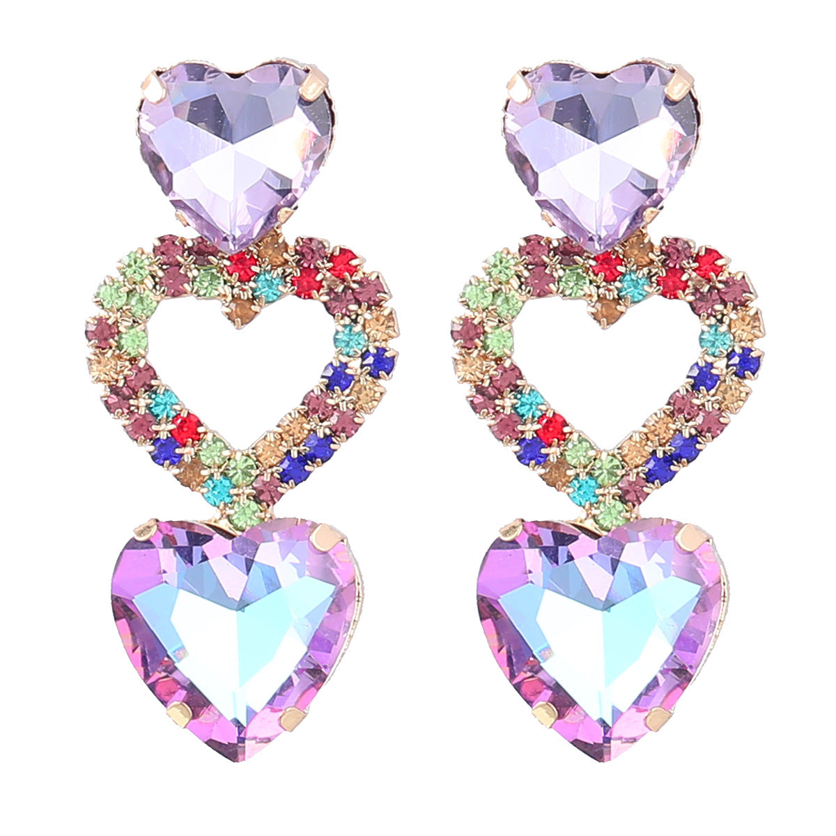 Diamond Alloy Heart-shaped Glass Drill Trendy Earrings