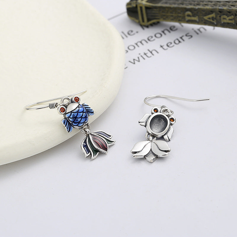 Yin Retro Fashion Epoxy Blue Small Goldfish Creative Rings