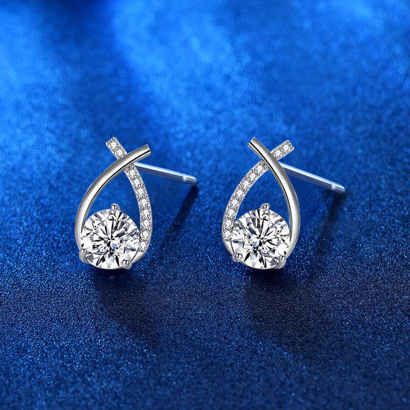 Moissanite Sterling Sier Fishtail Cross Temperament Earrings