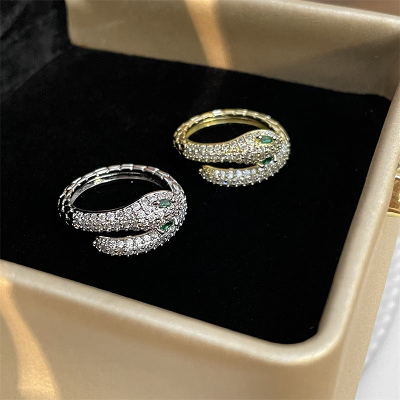 Fashion Full Diamond Snake Open Female Rings