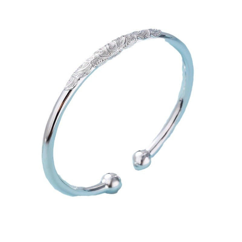 Sier-plated Silk Double Beads Open-ended Drunk Flower Solid Bracelet