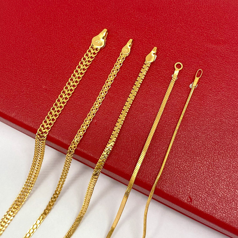 Gold Plated Snake Bones Chain Simple Choker Necklaces