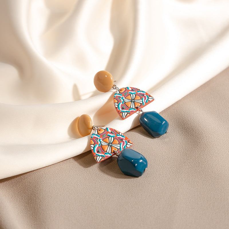 Contrast Color Acrylic Irregular Geometric Personalized Long Eardrops Earrings