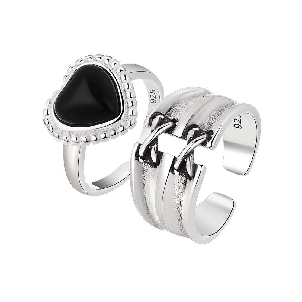 Personalized Mixed Love Black Agate Simple Rings