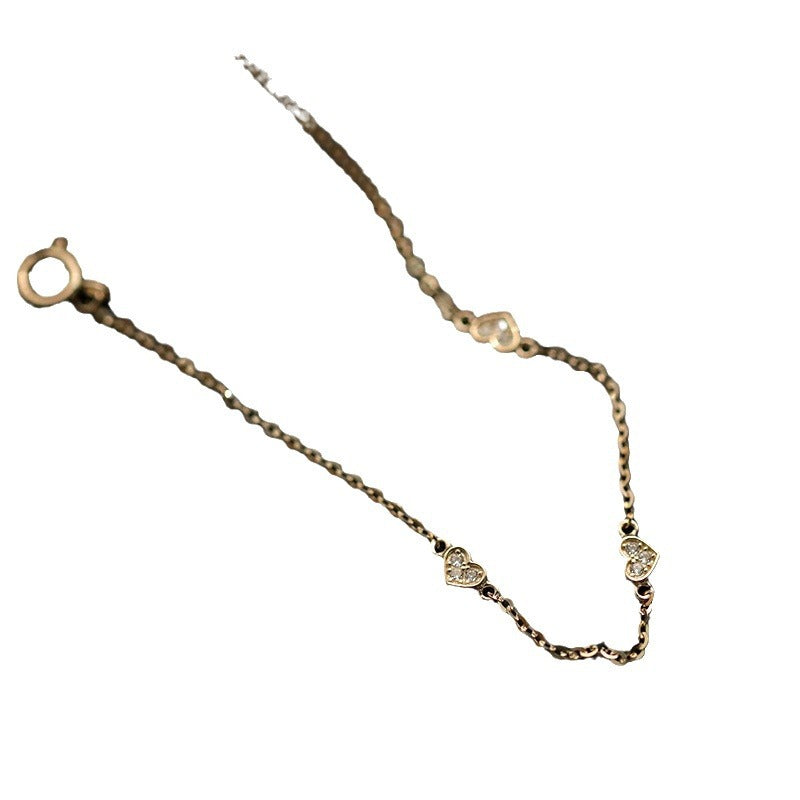 Women's Sterling Sier Gold Plated Thin Three Small Love Heart Bracelet