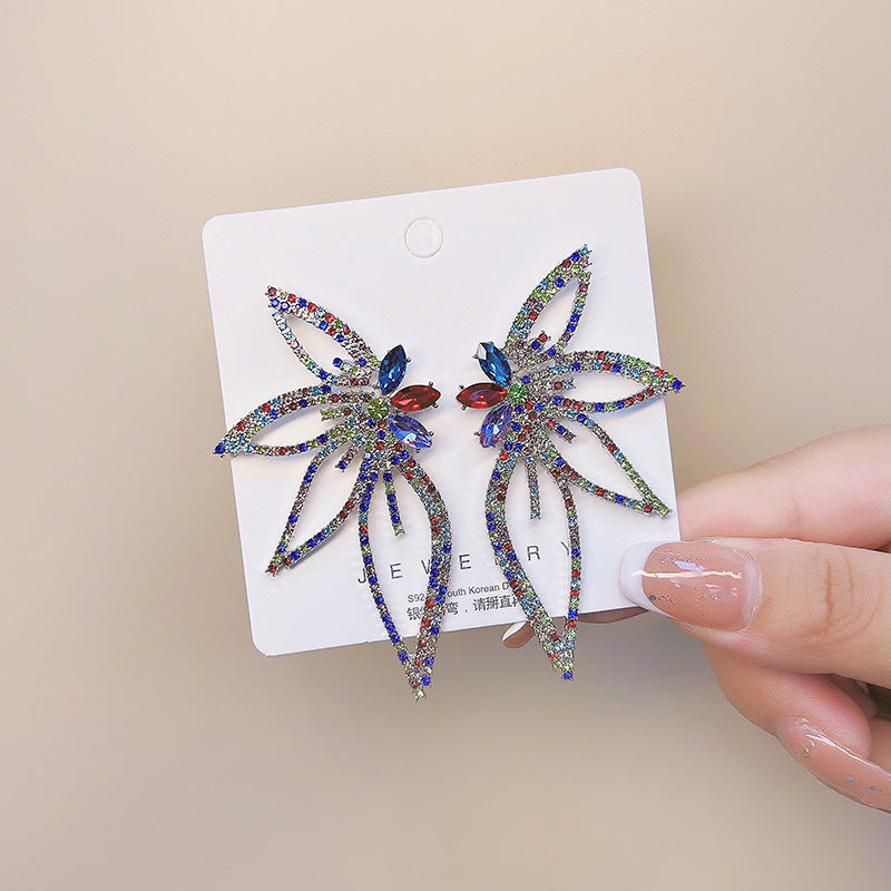 Metallic Fishbone Ear Sier Needle Star Flower Colorful Crystals Earrings