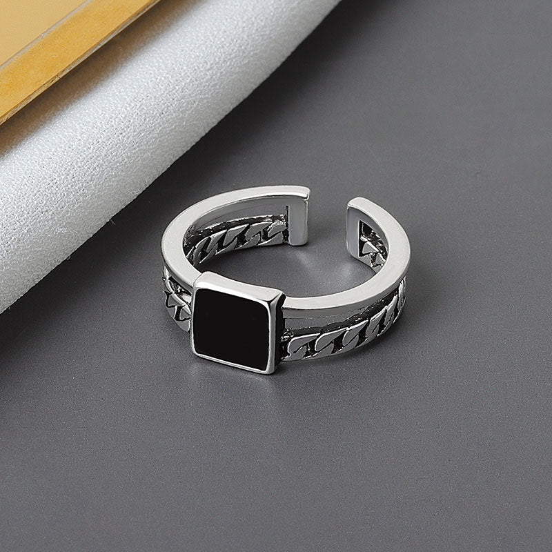 Epoxy Geometric Square Chain Open Trendy Rings