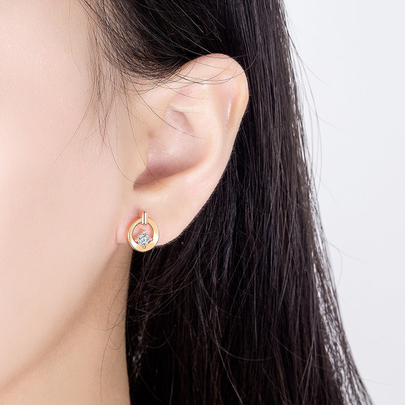 Women's Round Zircon Rose Gold Fresh Simple Earrings