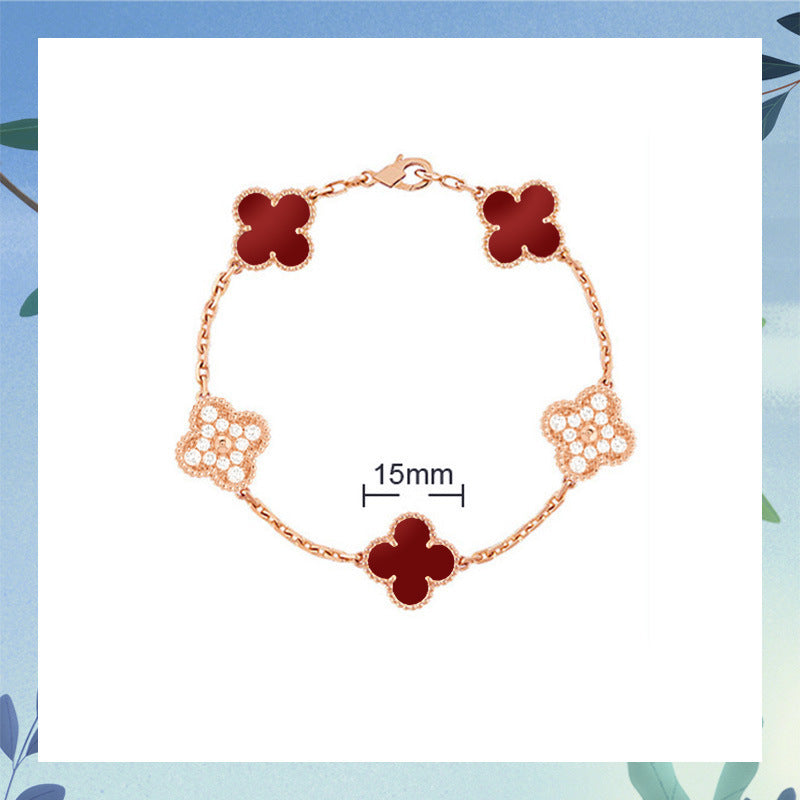 Red Agate Clover Female Pork Belly White Shell Bracelets