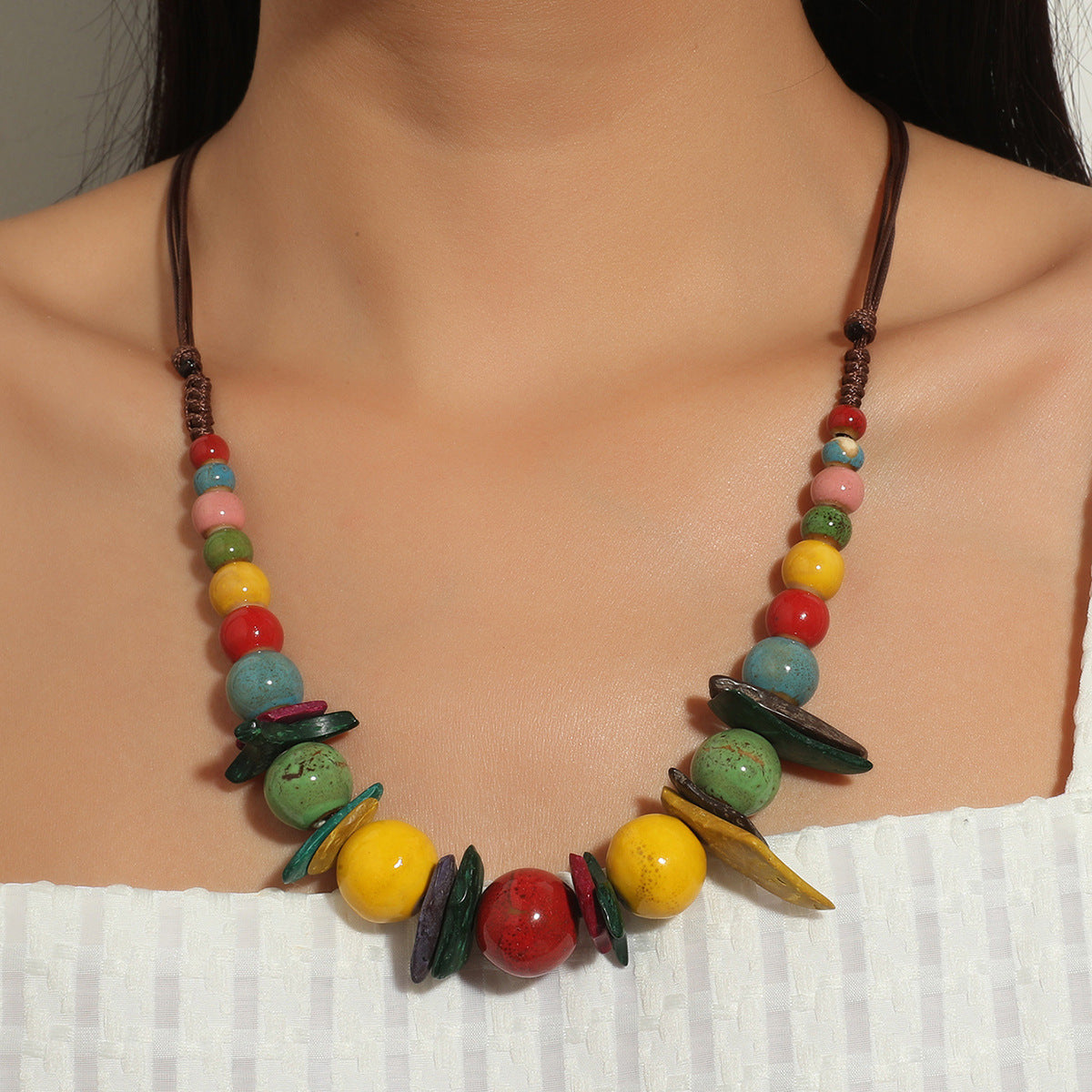 Fashion Beaded Ceramic Beads Bohemian Gravel Color Necklaces