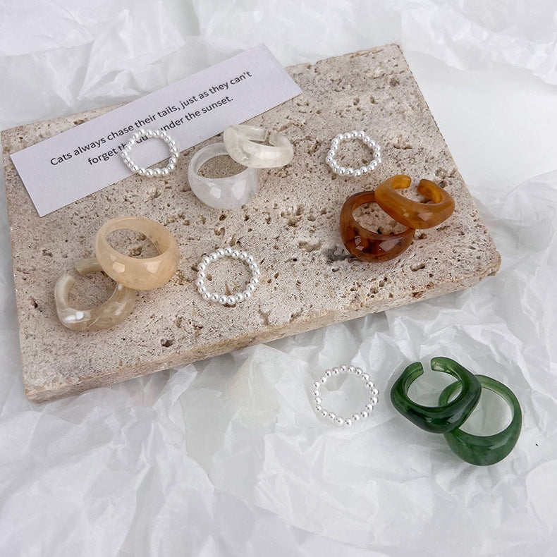 Acrylic Pearl Set Female Tide Index Rings