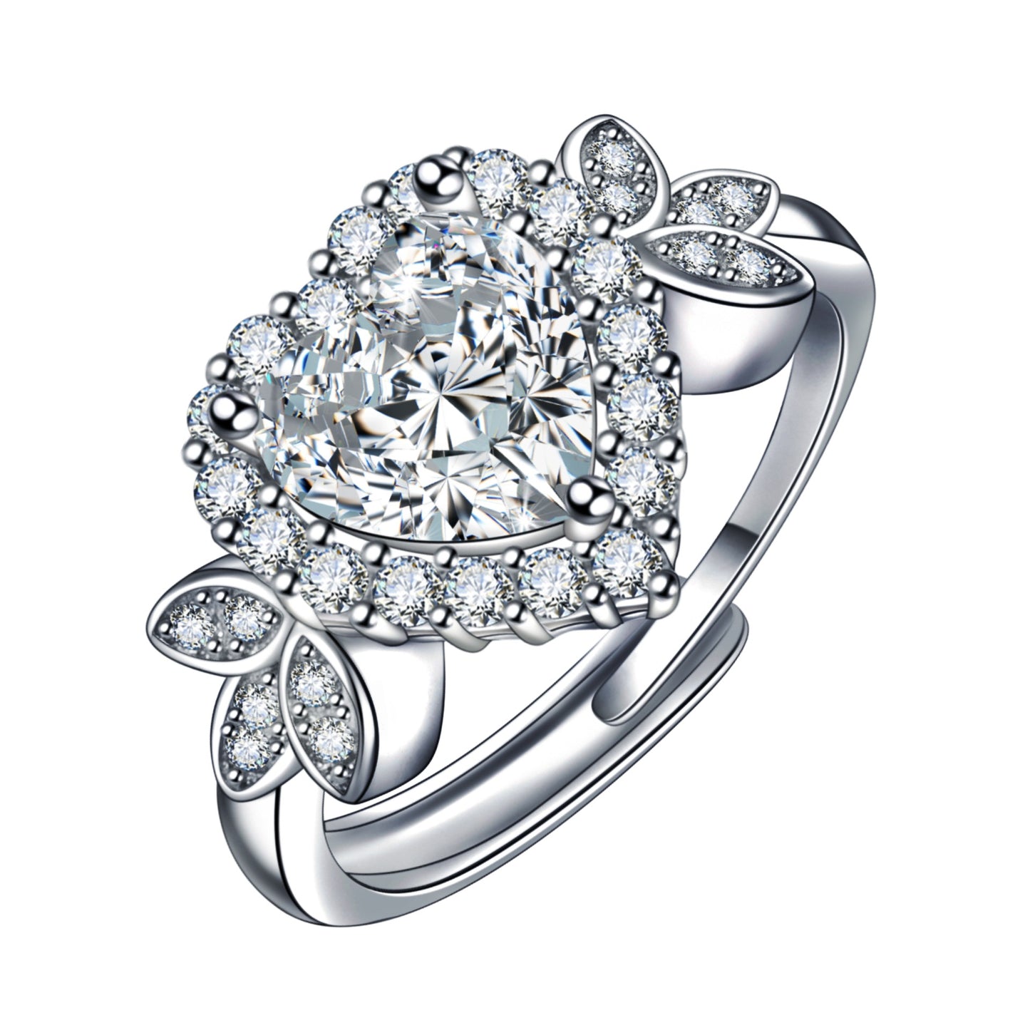 Women's Sparking Zirconium Heart-shaped Rhinestone Design Fashion Temperament Korean Rings