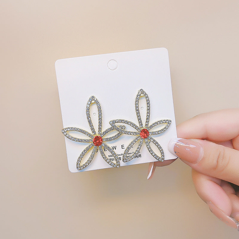 Metallic Fishbone Ear Sier Needle Star Flower Colorful Crystals Earrings