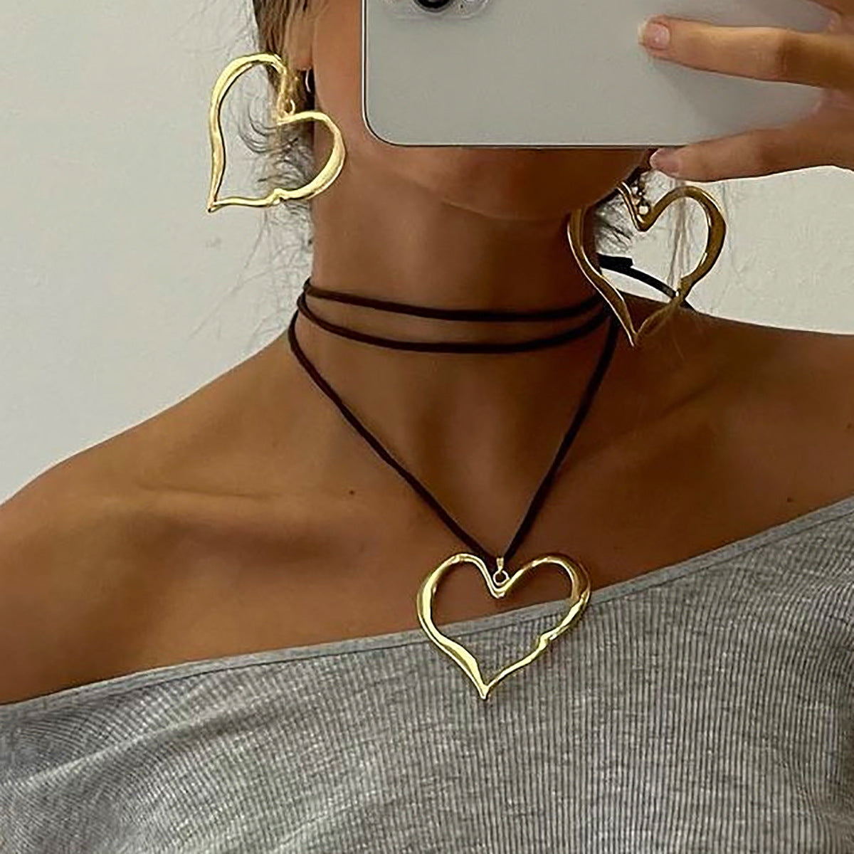Einfache und verstellbare Flanell-Halsketten mit Metallherz