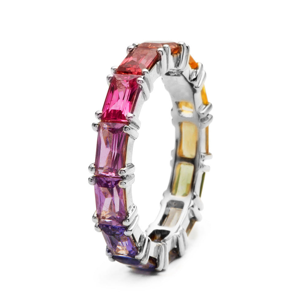 Women's Shi Exquisite Fashion Rainbow Zircon Ornament Rings