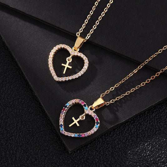 Fashion Ornament Colorful Zircon Geometric Cross Necklaces