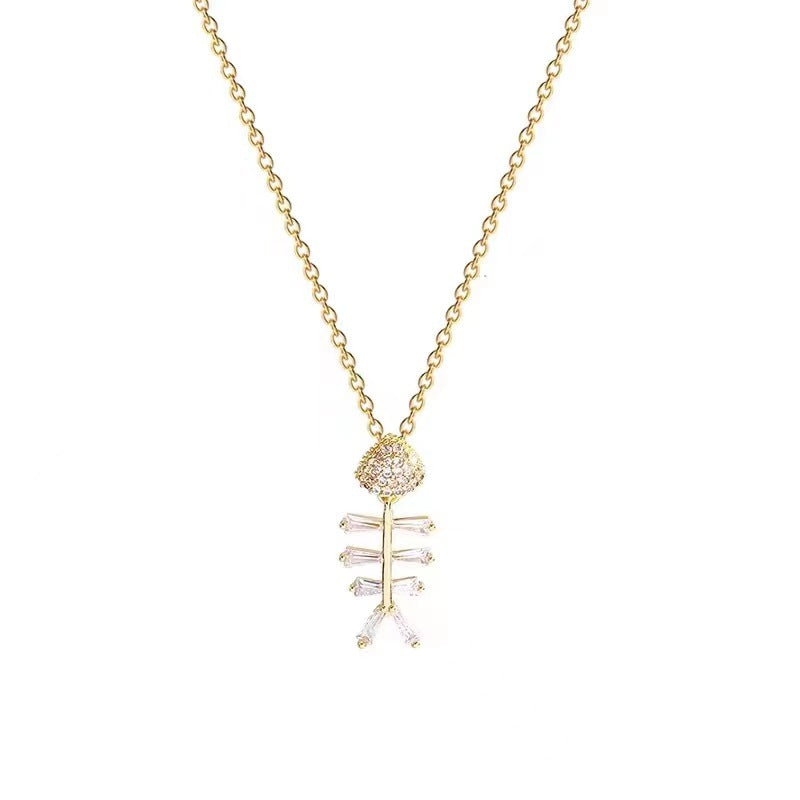 Women's Micro Inlaid Zircon Light Luxury Fishbone Titanium Steel For Necklaces