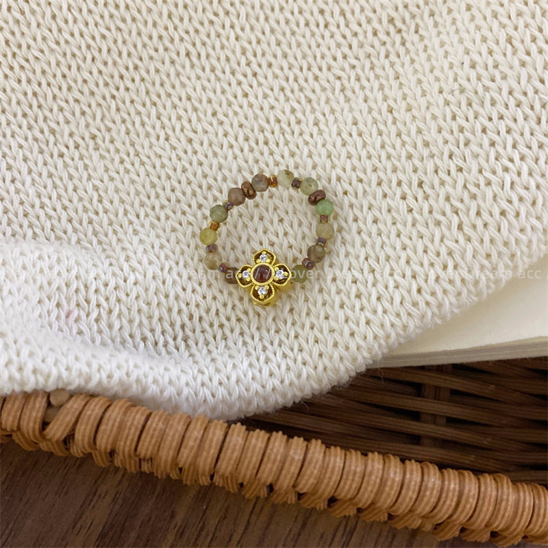 Steinglas Muschelperlen aufgereiht Vintage Ringe