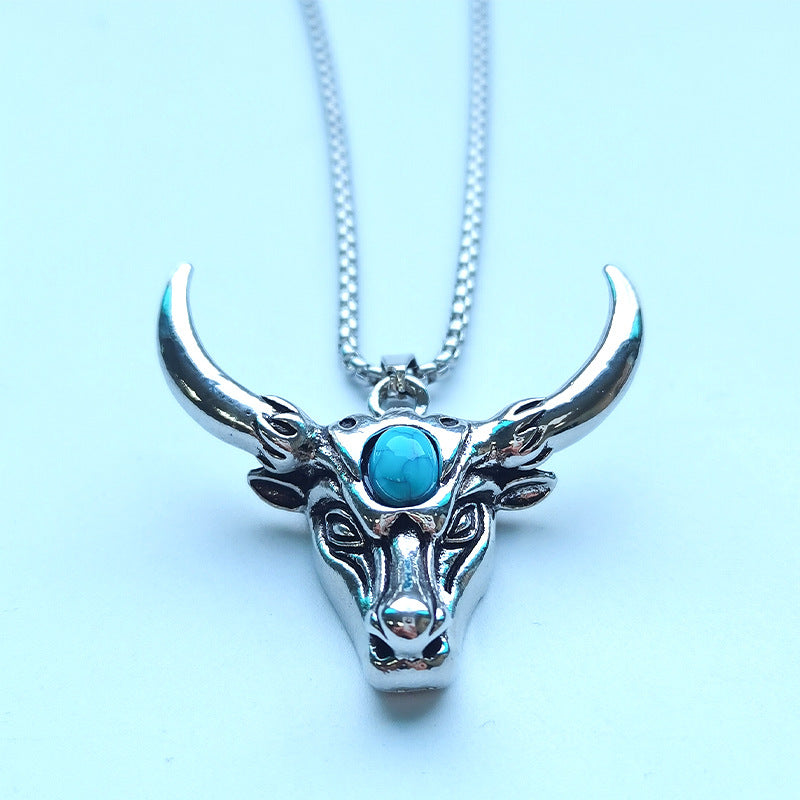 Colliers Tophus vintage en alliage avec pendentif tête de taureau pour hommes