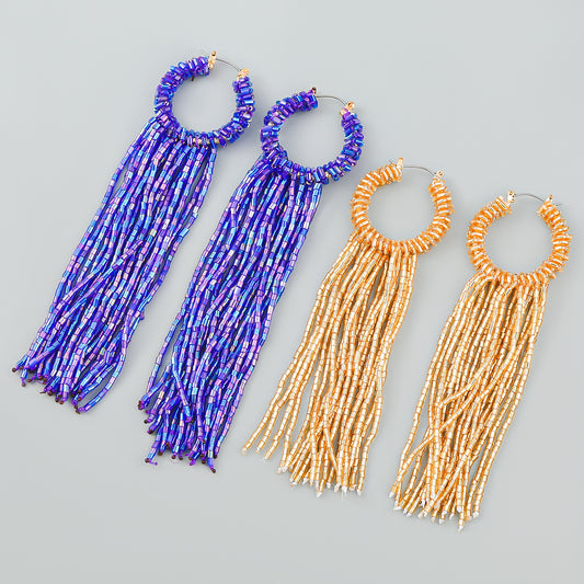 Women's Trend Glass Tube Woven Long Fringe Earrings