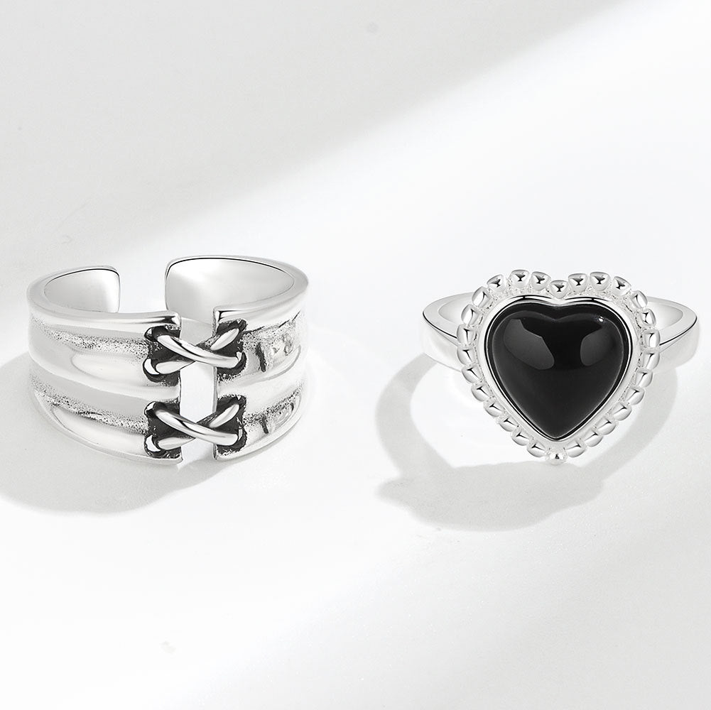 Personalized Mixed Love Black Agate Simple Rings