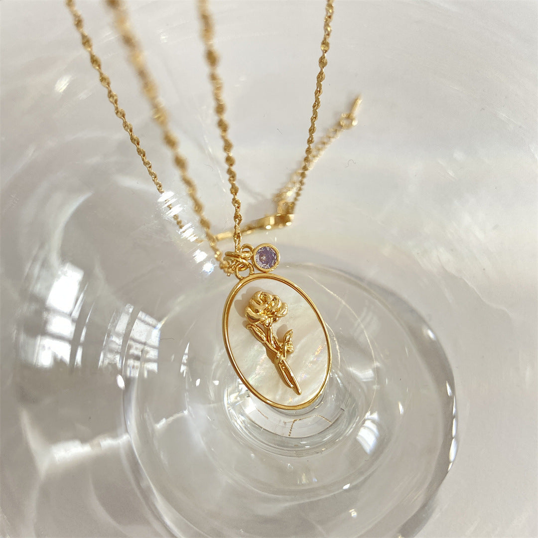 Colliers à pendentif en coquillage ovale tridimensionnel, fleur de décembre pour cheveux