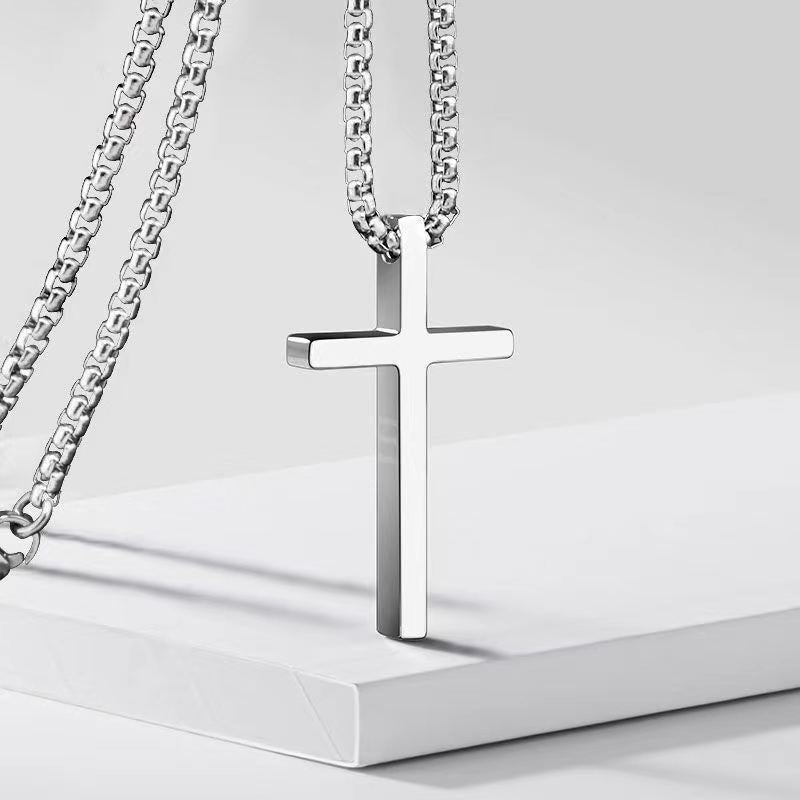 Colliers en acier brillant pour hommes, croix Hip Hop polyvalente, longue chaîne de pull
