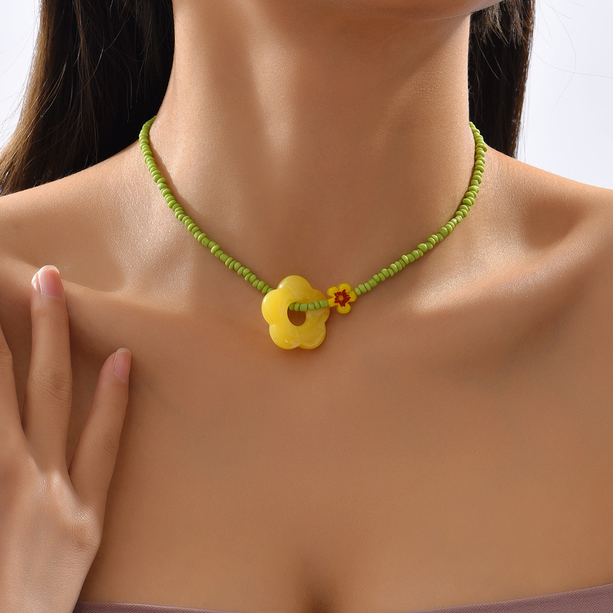 Acrylic Handmade Flower Fresh Mori Niche Design Necklaces