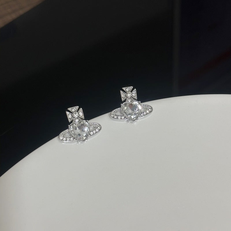 Women's Queen Mother Planet Niche Design Light Extravagant Love Heart Earrings