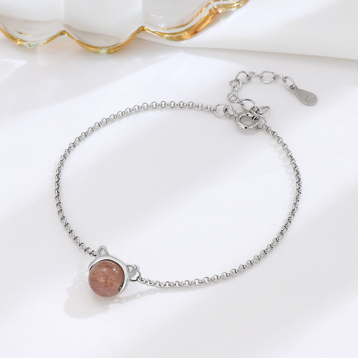 Damen-Armbänder aus Sterlingsilber mit süßer Katze und Kristall, temperamentvoll, Minderheit, hoch