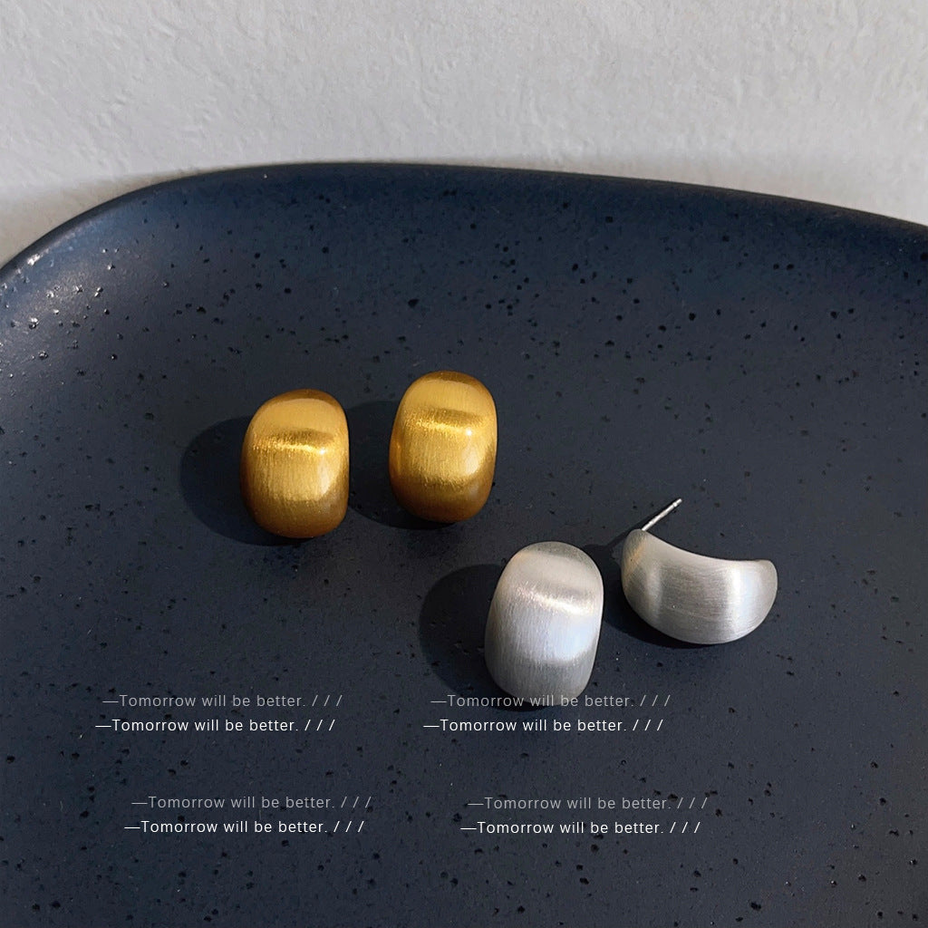 Women's Frosted Brushed Texture Bean-shaped Fashionable High-grade Earrings