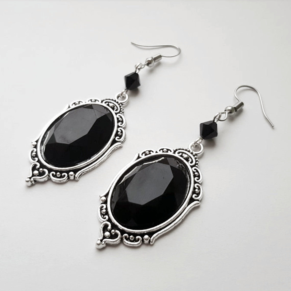 Women's Gothic Black Embossed Halloween Witch Crystal Earrings