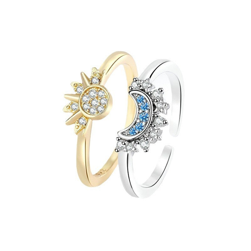 Sun Moon Lovers Couple Stacked Minimalist Design Ring
