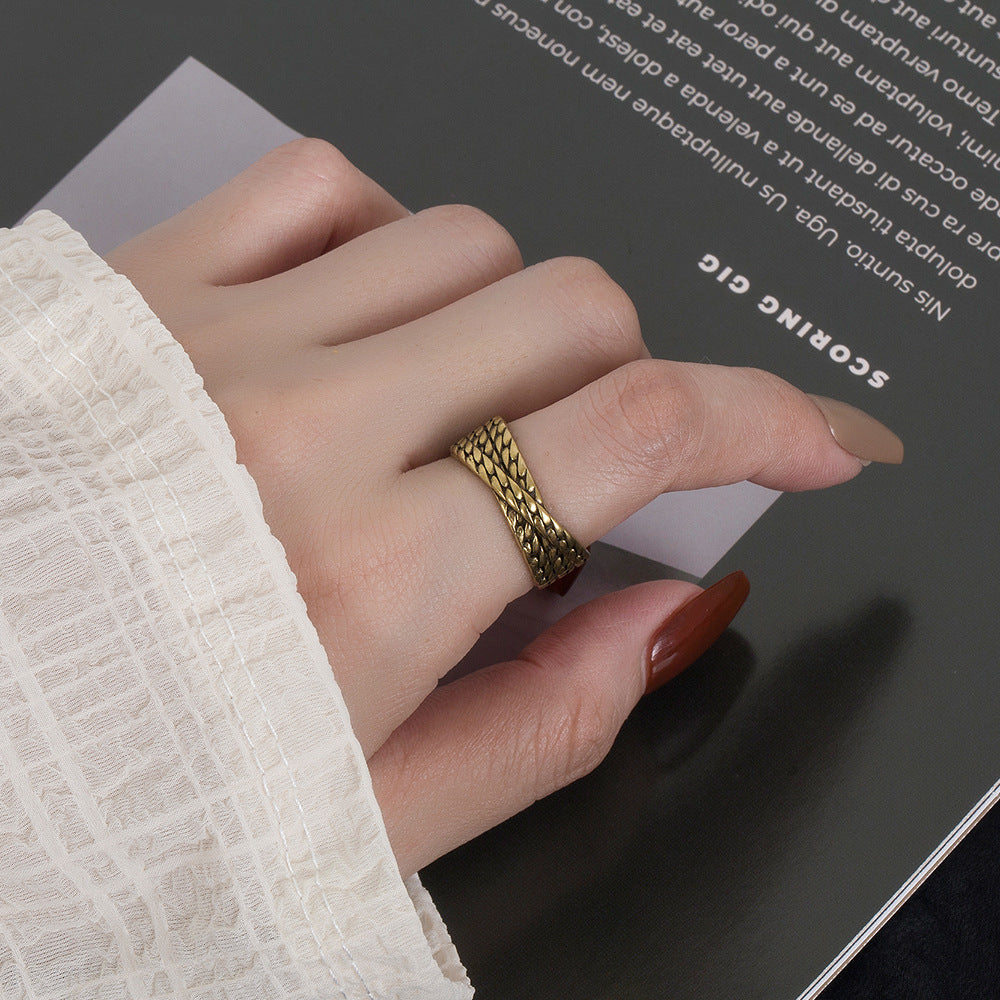 Style Bronze Woven Design Minimalist High Rings